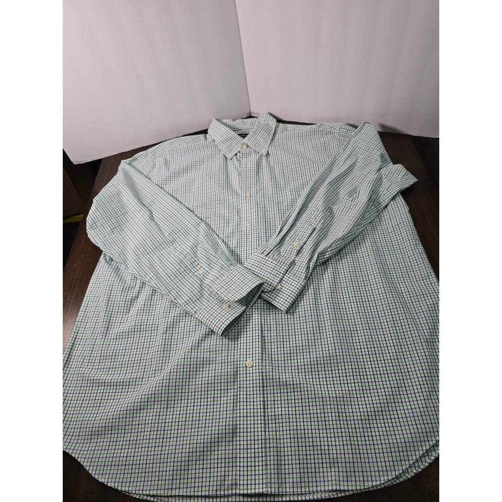 Croft & Barrow Mens Easy Care Classic Fit Green Navy Check Shirt 18 34/35